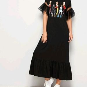 Summer dress Bow Detail Figure Graphic Mesh Sleeve Flippy Hem ❤️NEW -